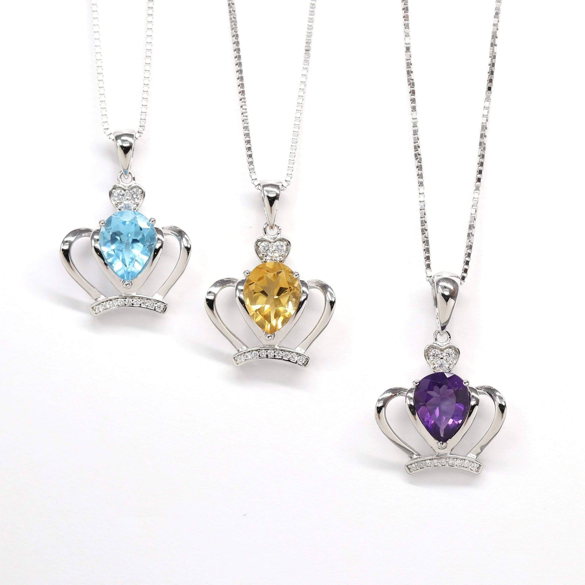 Baikalla Jewelry Silver Citrine Necklace Baikalla "LOVE Crown" Sterling Silver Natural Crown Amethyst Necklace With CZ