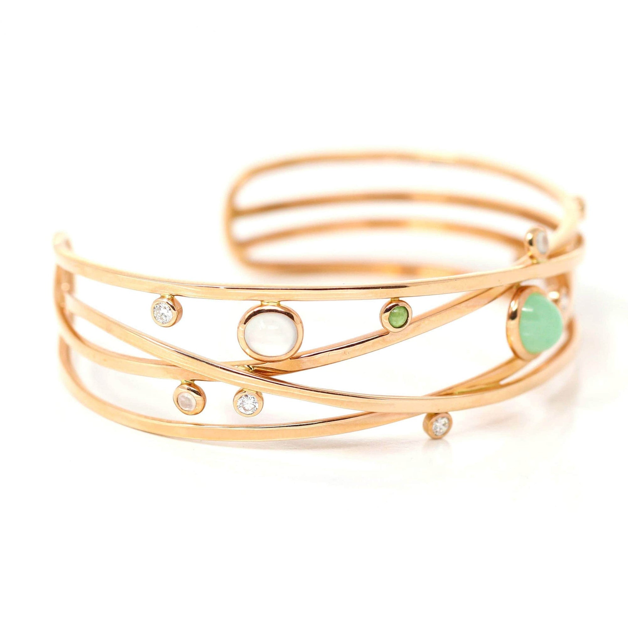 Baikalla Jewelry Gold Jade Bracelet 18k Rose Gold Oval Bracelet Bangle with Jade &amp; Diamonds