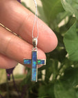 Baikalla Jewelry Gemstone Pendant Necklace Blue Opal Baikalla™ Sterling Silver Freeform Australian Blue Natural Opal Bezel Set Cross Necklace