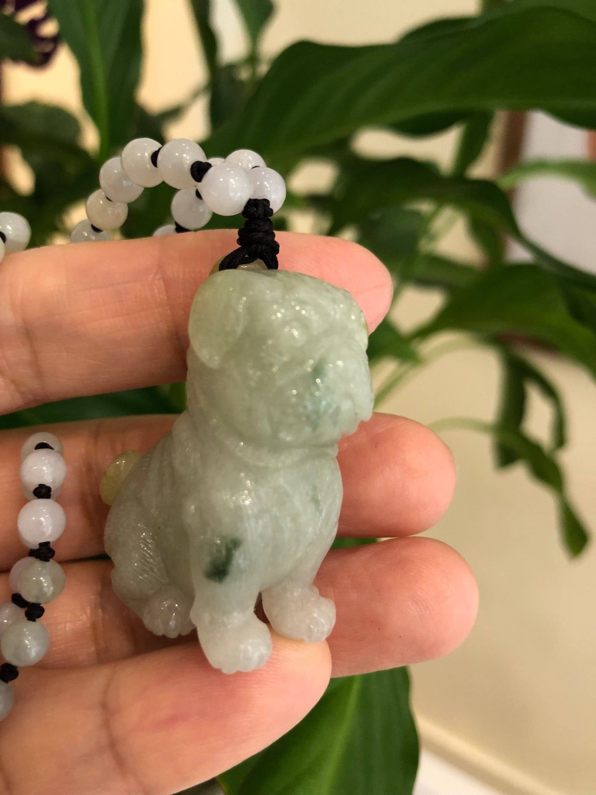 Baikalla Jewelry Jade Carving Necklace Baikalla™ Natural Jadeite Jade Shar Pei Dog Carving, Collectibles