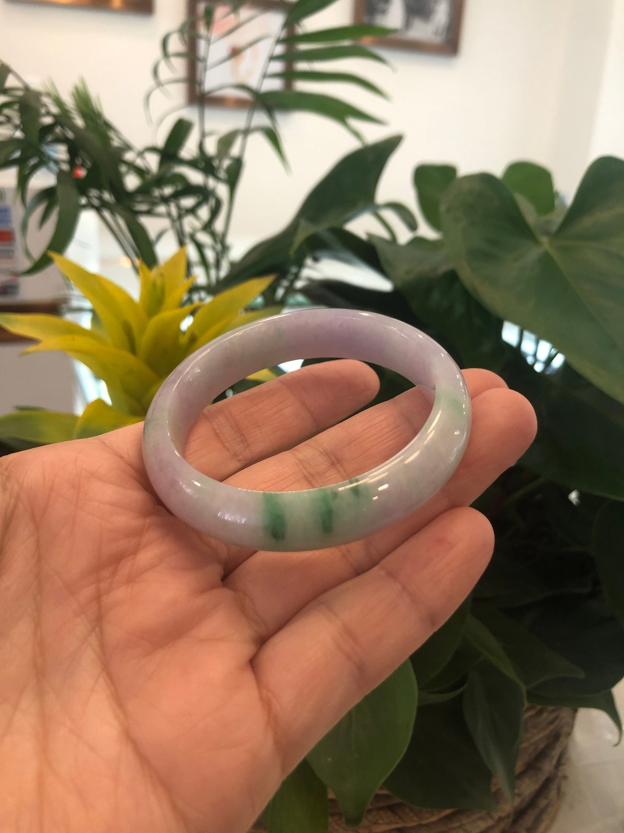 Baikalla Jewelry Jadeite Jade Bangle Bracelet Genuine Burmese Lavender & Green Jadeite Jade Bangle Bracelet ( 53.38 mm ) #240