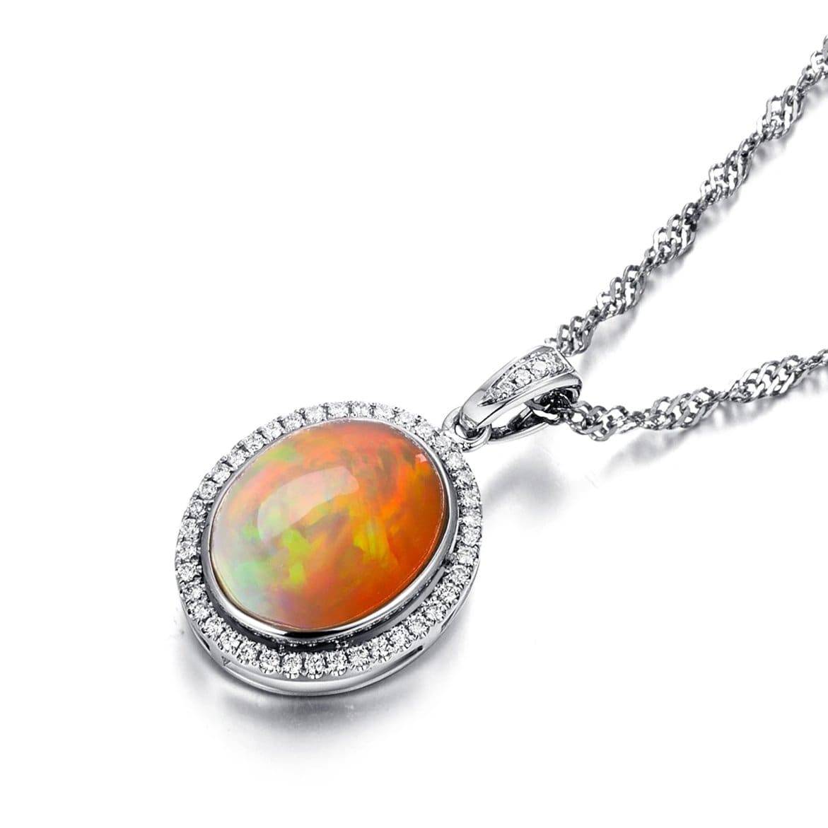 Baikalla Jewelry Opal Jewelry Baikalla™ &quot;Ethiopian Opal&quot; 18k gold Ethiopian Opal Pendant W/Diamonds