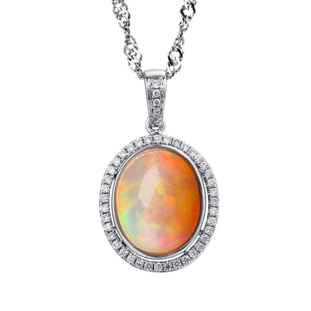 Baikalla Jewelry Opal Jewelry Baikalla™ &quot;Ethiopian Opal&quot; 18k gold Ethiopian Opal Pendant W/Diamonds