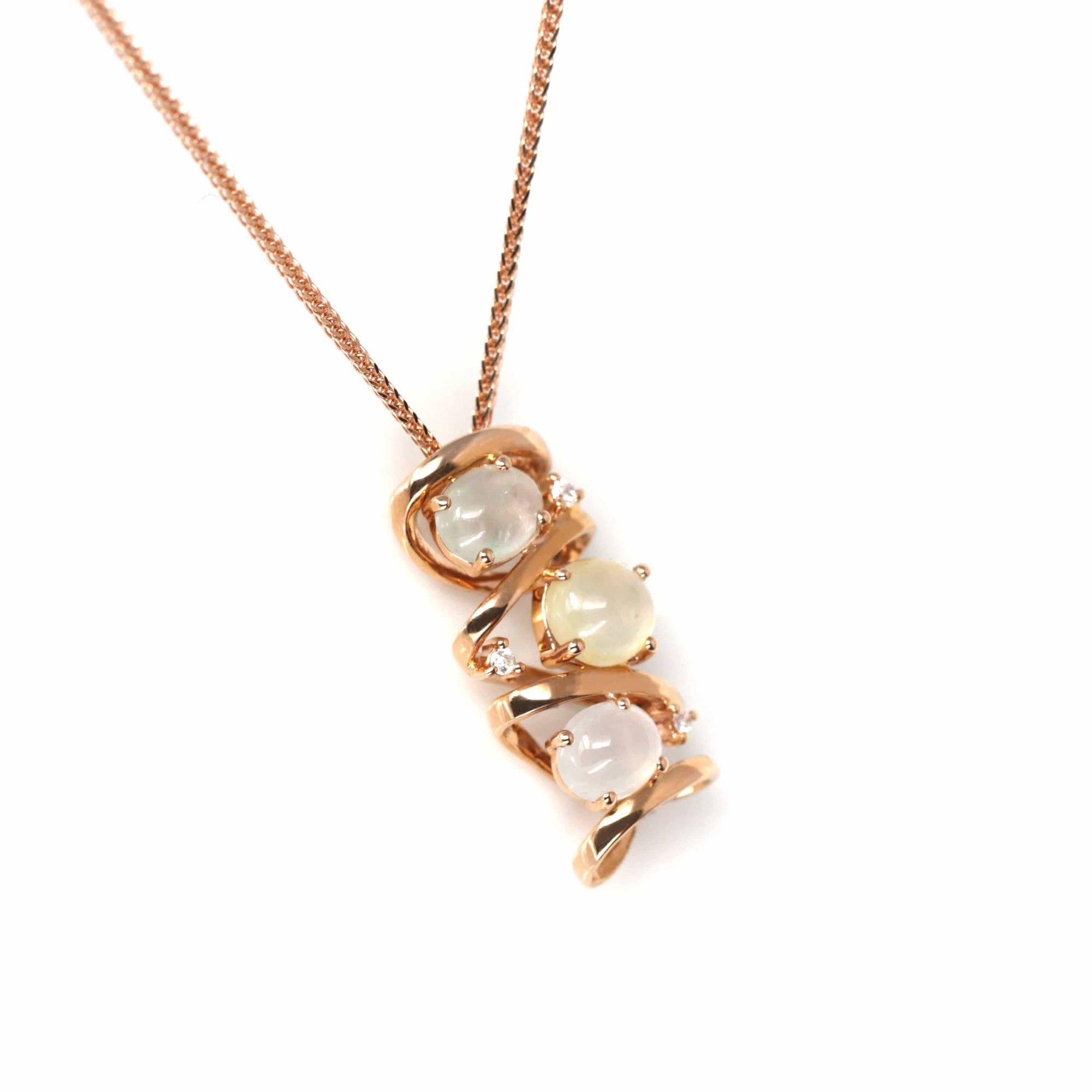 Baikalla Jewelry Gold Jadeite Necklace Baikalla™ &quot;Alice&quot; 18k Rose Gold Ice Jadeite Jade Diamond Pendant Necklace