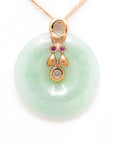 Baikalla Jewelry Gold Jadeite Pendant 18k Rose Gold Genuine Jadeite Constellation (Gemini) Necklace Pendant with Ruby