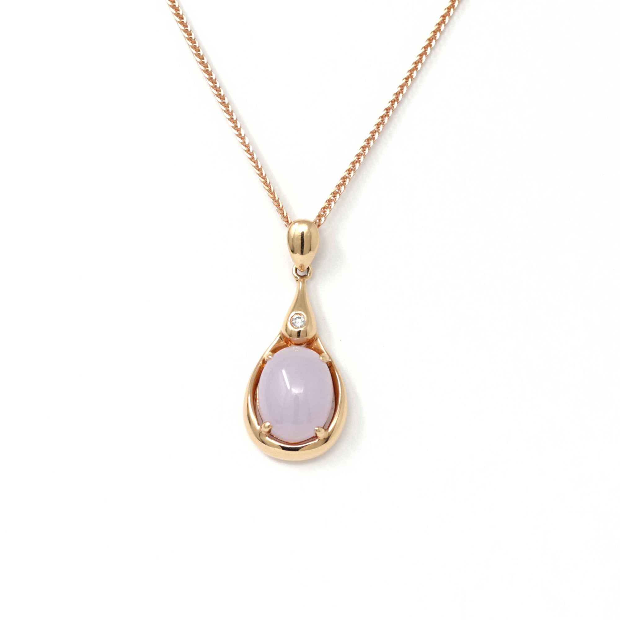 Baikalla Jewelry Gold Jadeite Necklace 18k Rose Gold Lavender Jadeite jade Diamond Pendant Necklace