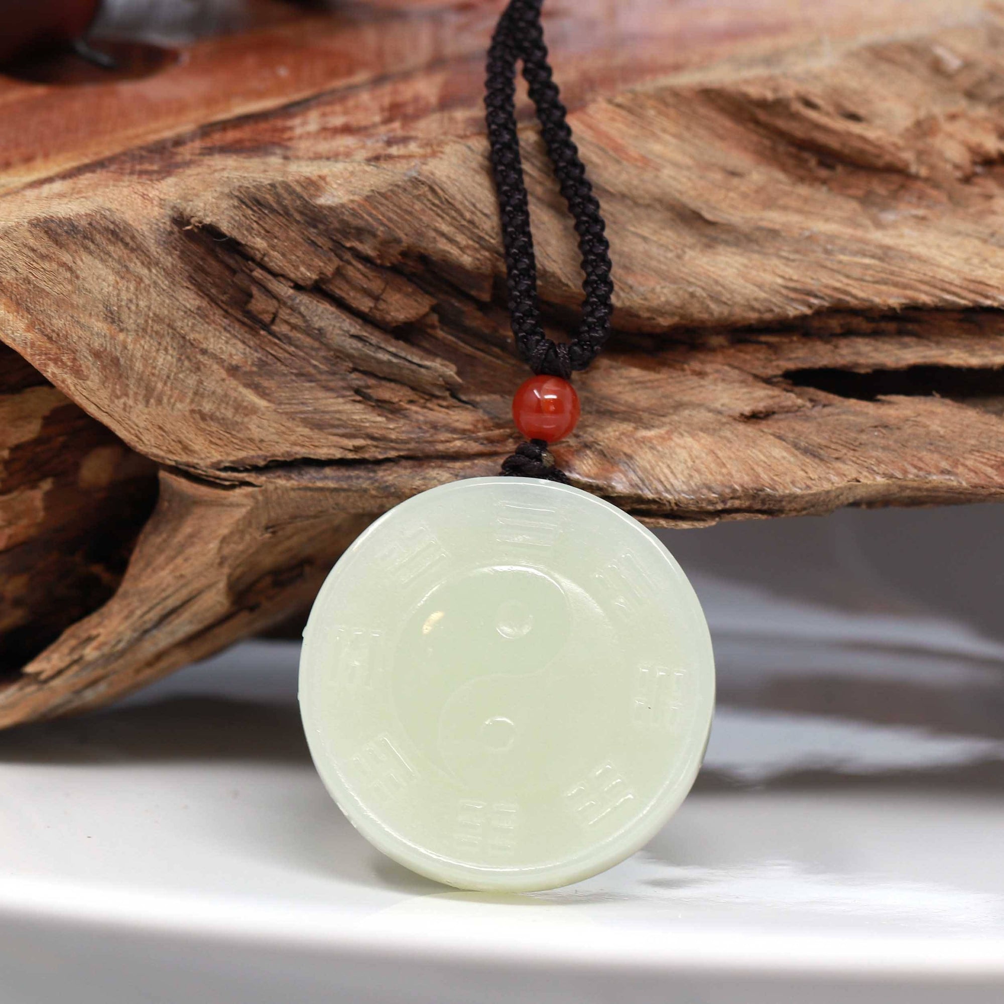 Baikalla Jewelry Jade Pendant Necklace Baikalla™ &quot;Classic Yin Yang&quot; Genuine HeTian White Nephrite Jade Yinyang Pendant Necklace