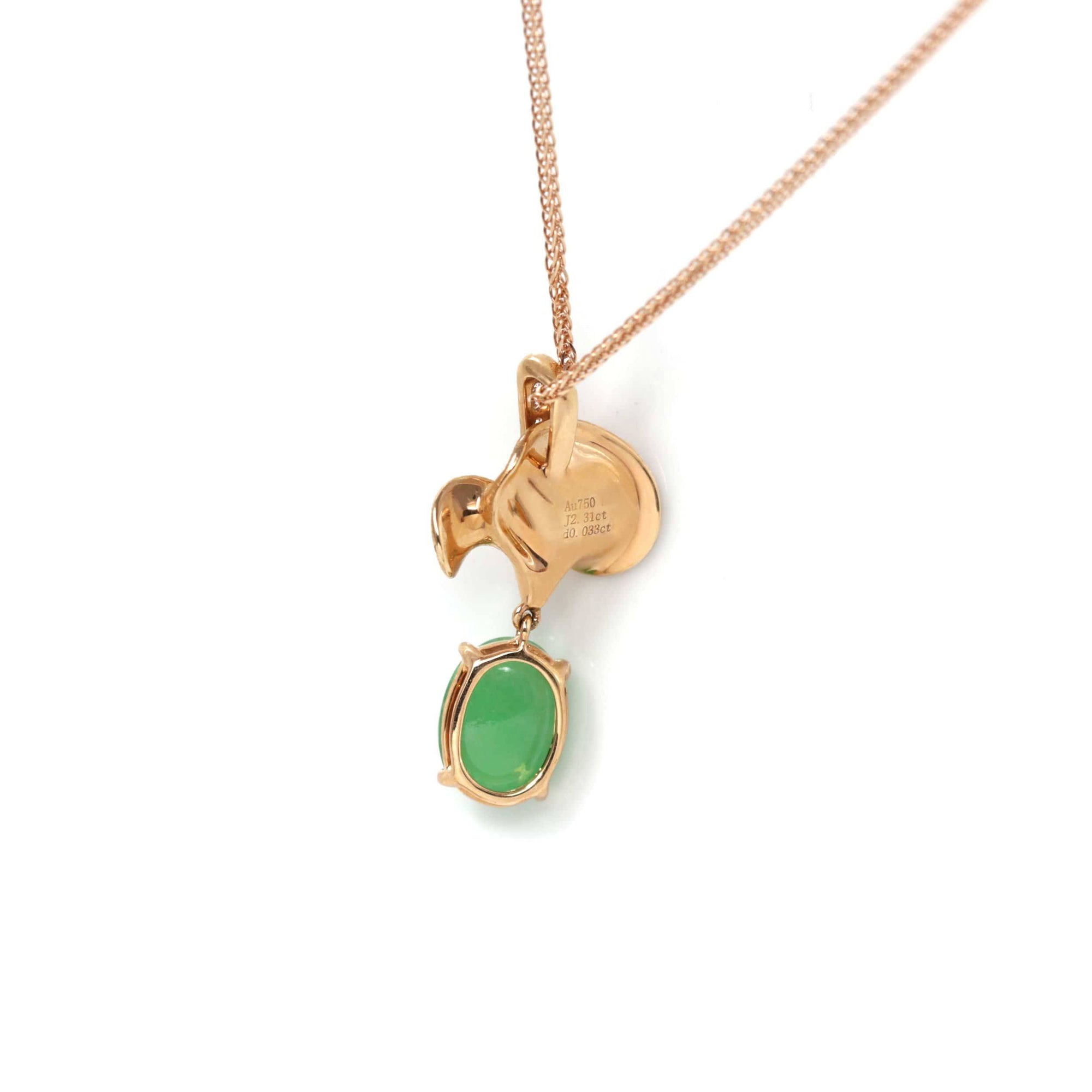 Baikalla Jewelry Gold Jadeite Necklace 18k Rose Gold Jadeite Jade Diamond Pendant Necklace