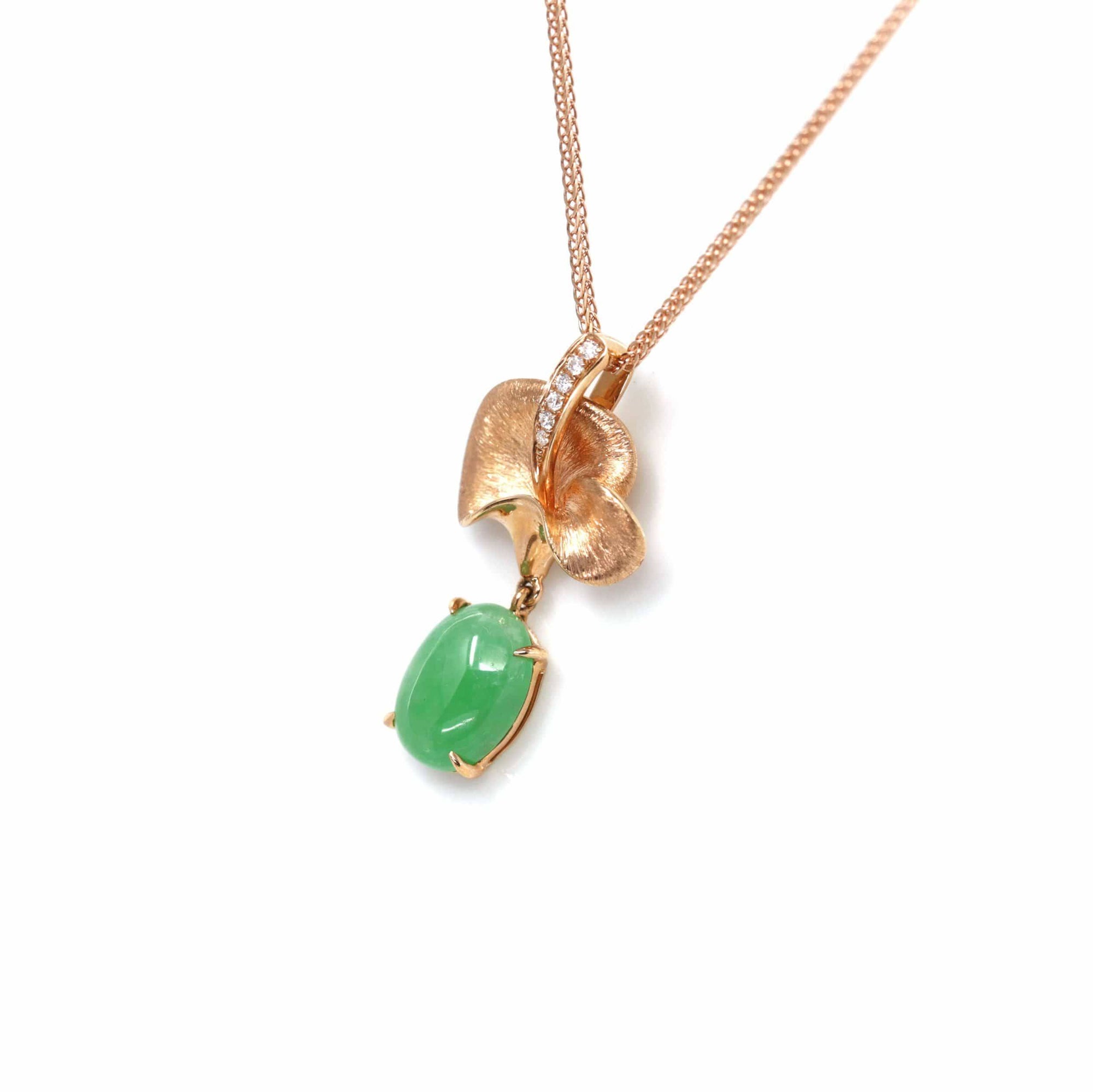 Baikalla Jewelry Gold Jadeite Necklace 18k Rose Gold Jadeite Jade Diamond Pendant Necklace