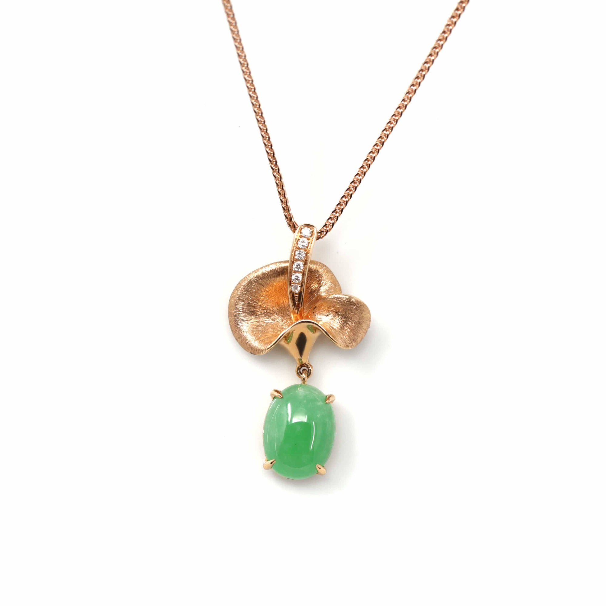 Baikalla Jewelry Gold Jadeite Necklace 18k Rose Gold Jadeite Jade Diamond Pendant Necklace