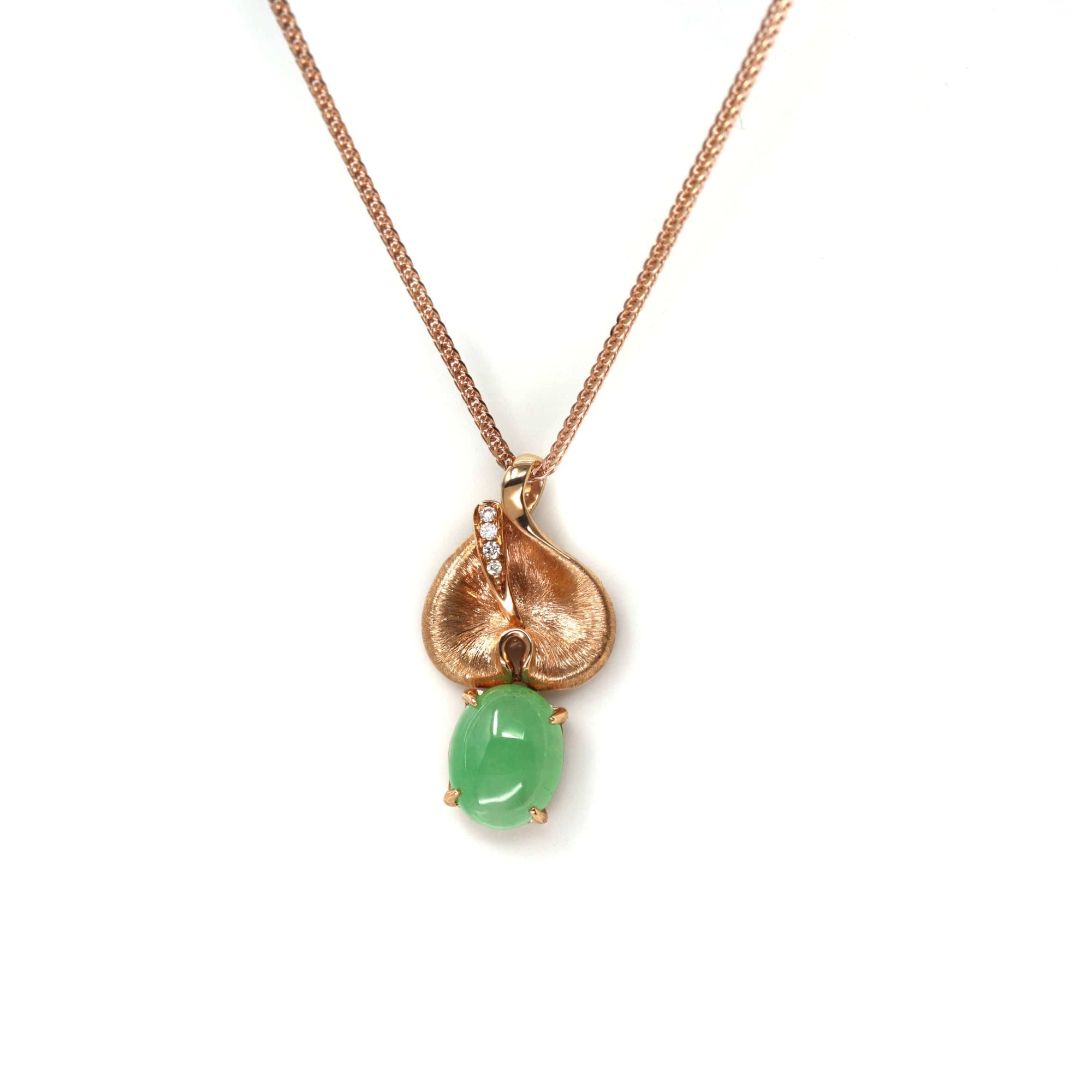 Baikalla Jewelry Gold Jadeite Necklace 18k Rose Gold Jadeite Jade Diamond Pendant Necklace