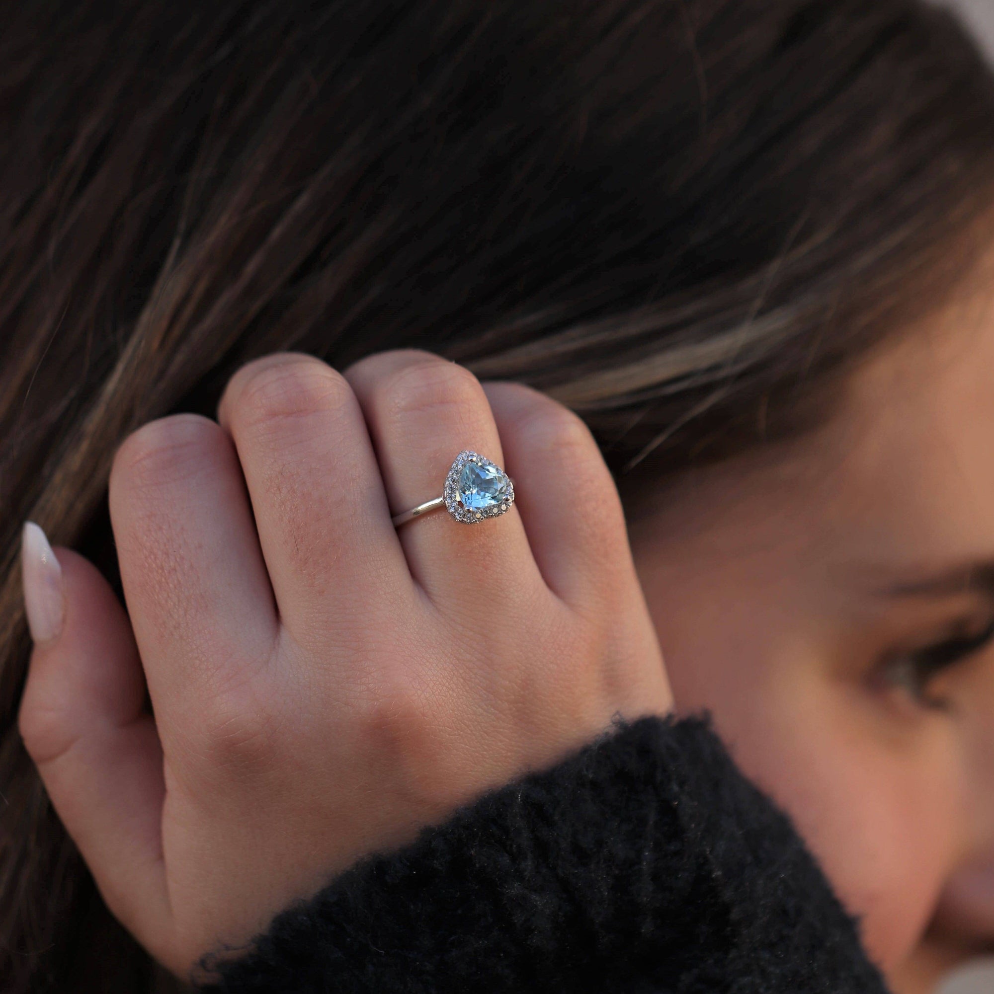 Baikalla Jewelry Gemstone Ring Baikalla™ Sterling Silver Natural Sky Blue Heart Topaz Ring