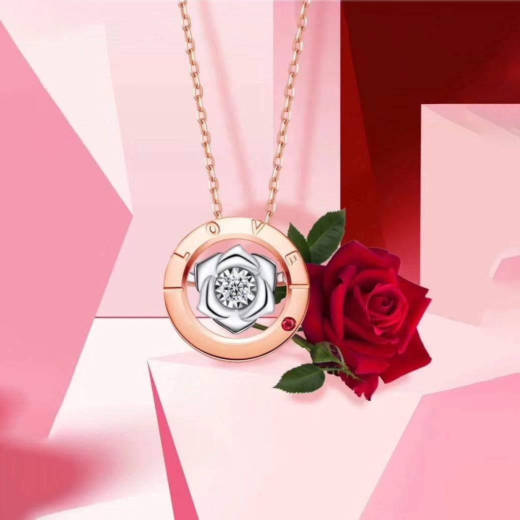 Baikalla Jewelry Baikalla™ Love Collection 18K Rose Gold Genuine Red Ruby & Diamond Round Rose Flower Love Necklace