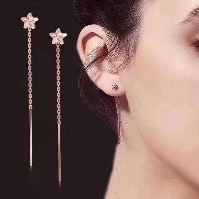 Baikalla Jewelry Gold Earrings 18K Royal Rose Gold Star Drop Dangle Earrings