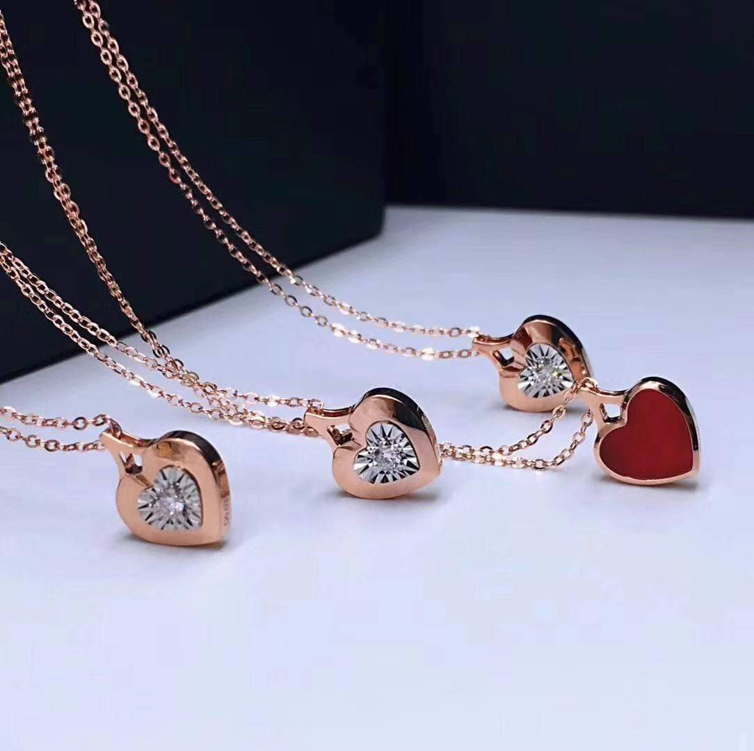 Baikalla Jewelry 18k Gold Agate & Diamond Pendant Necklace 18K Rose Gold Genuine Red Agate & Diamond Necklace(2 in 1)