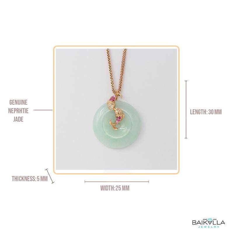 Baikalla Jewelry Gold Jadeite Pendant 18k Rose Gold Genuine Jadeite Constellation Pisces Necklace with Diamonds & Tourmaline