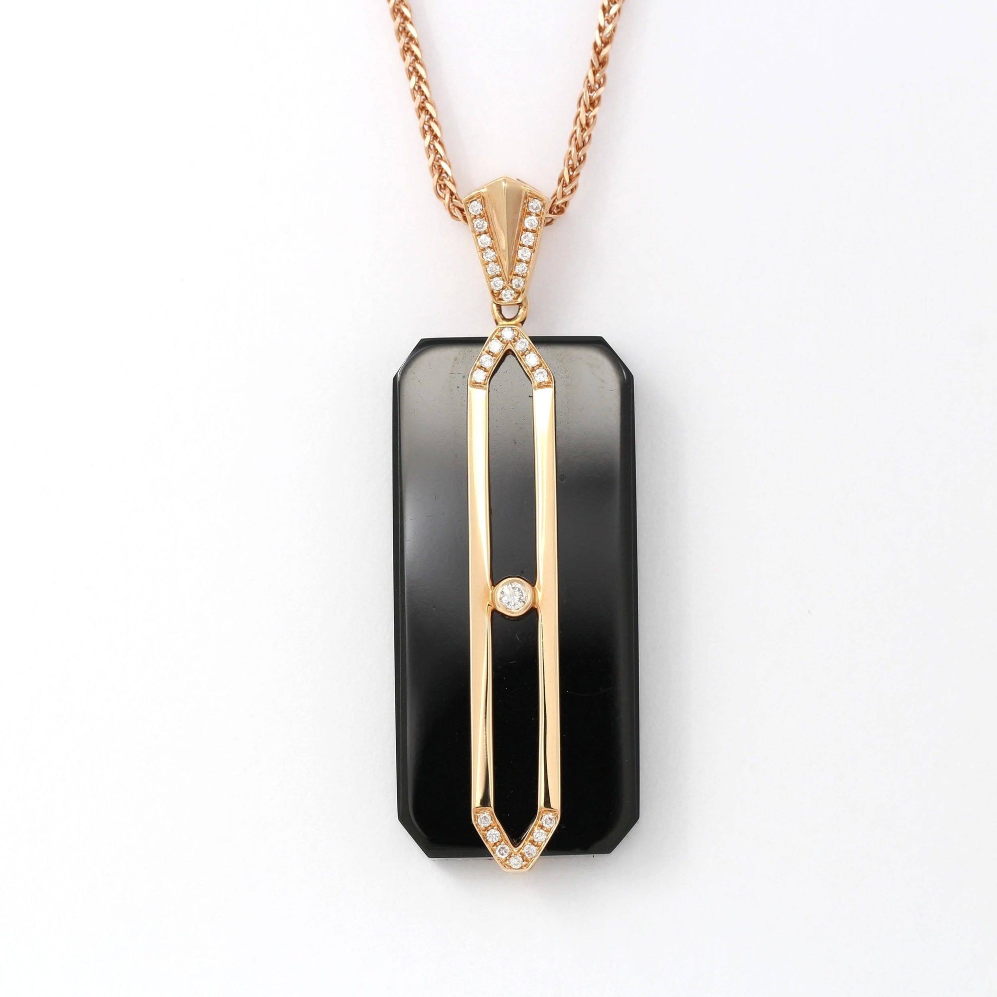 Baikalla Jewelry Nephrite Jade Necklace 18k Rose Gold Genuine Nephrite Black Jade Men's Pendant Necklace With Diamonds ( high quality )