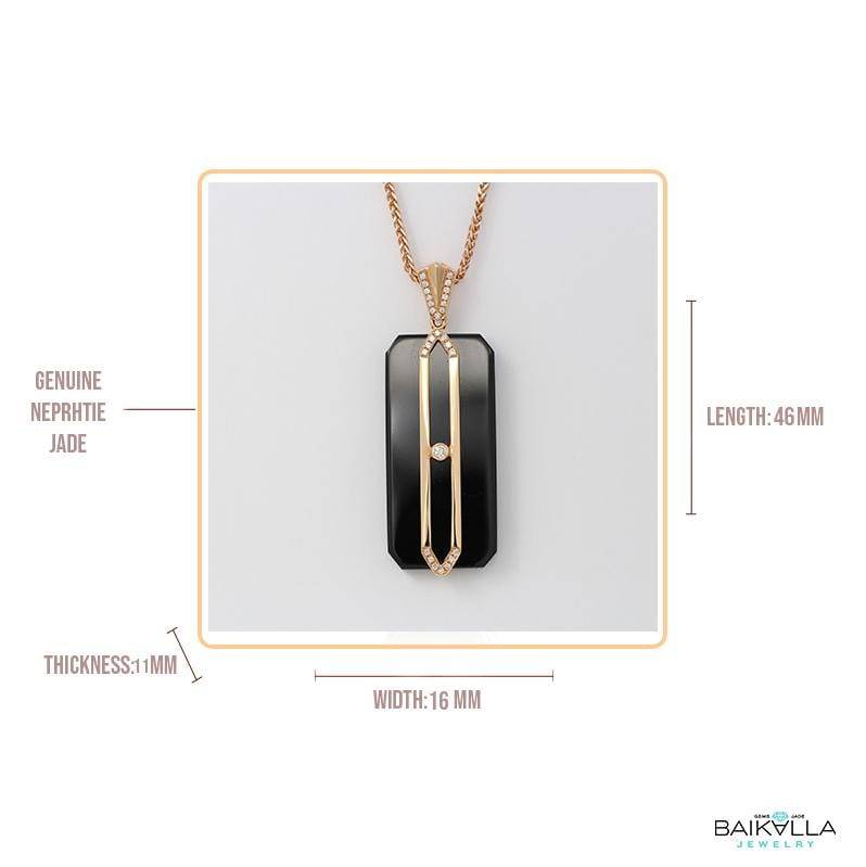 Baikalla Jewelry Nephrite Jade Necklace 18k Rose Gold Genuine Nephrite Black Jade Men's Pendant Necklace With Diamonds ( high quality )