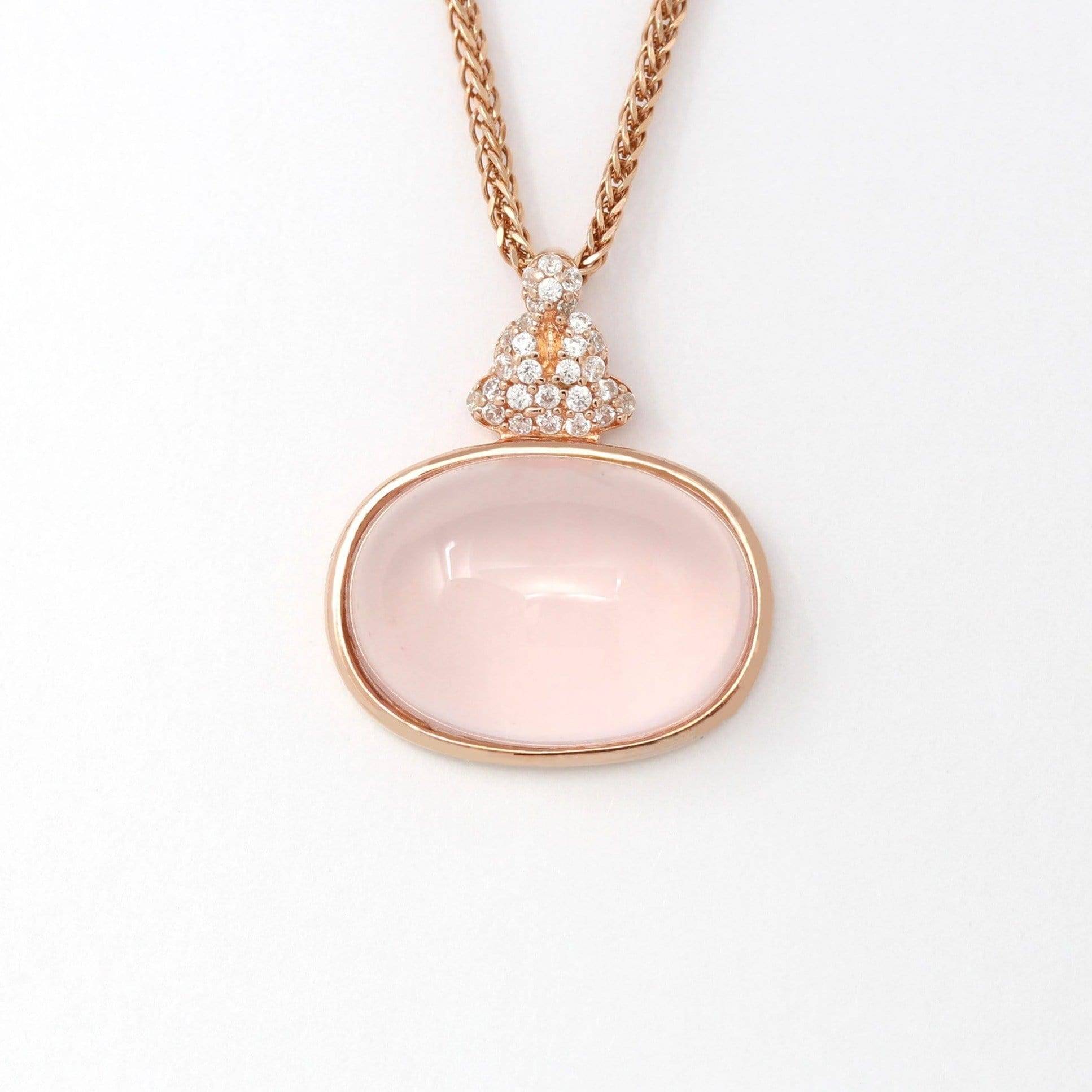 Baikalla Jewelry Silver Gemstone Necklace Rose Gold Plated Sterling Silver Rose Quartz Pendant Necklace With Zircon