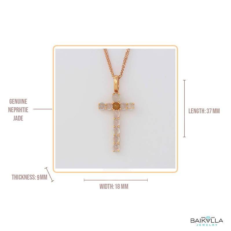 Baikalla Jewelry Gold Jadeite Pendant 18k Rose Gold White Translucent Burmese Ice & Yellow Jadeite Cross Pendant Necklace