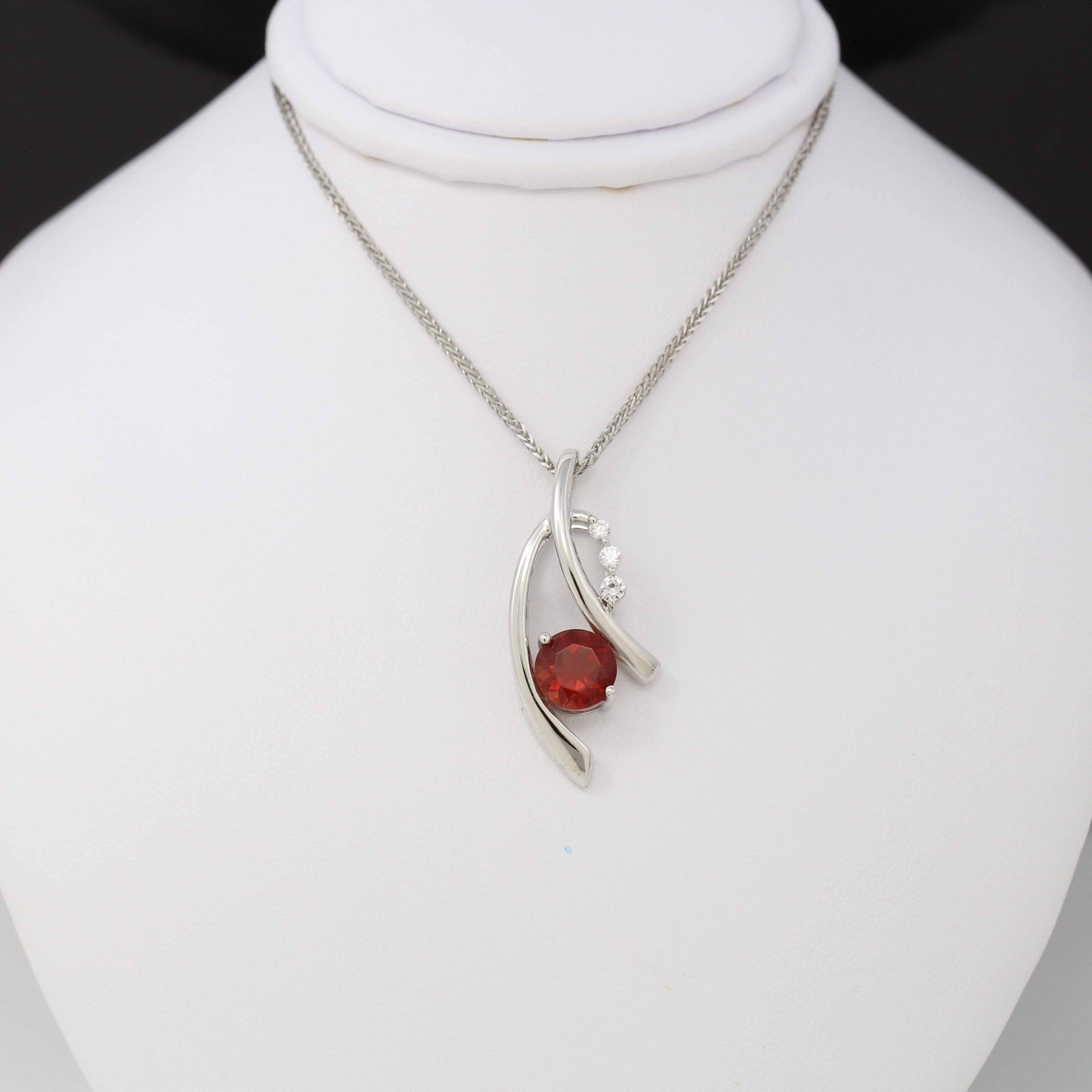 Baikalla Jewelry Sunstone Necklace Sterling Silver Natural Red Oregon Sunstone Necklace With White Sapphire