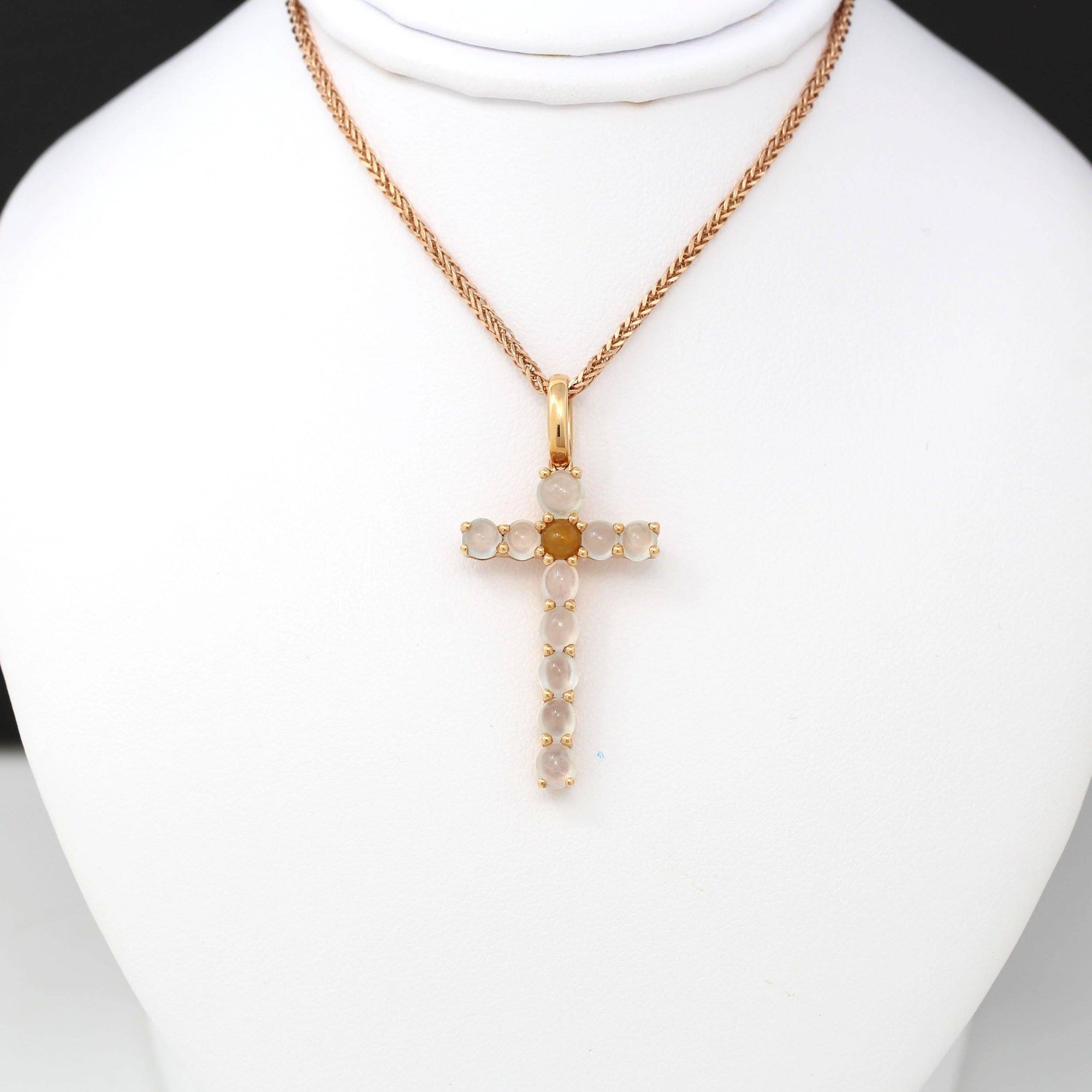 Baikalla Jewelry Gold Jadeite Pendant 18k Rose Gold White Translucent Burmese Ice & Yellow Jadeite Cross Pendant Necklace