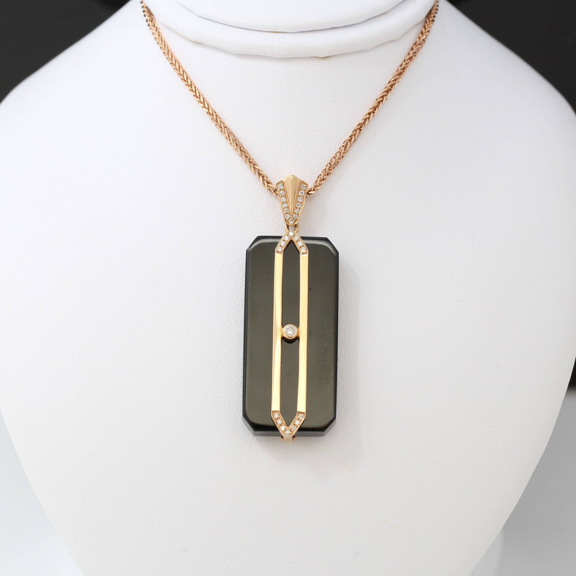 Baikalla Jewelry Nephrite Jade Necklace 18k Rose Gold Genuine Nephrite Black Jade Men's Pendant Necklace With Diamonds ( high quality )