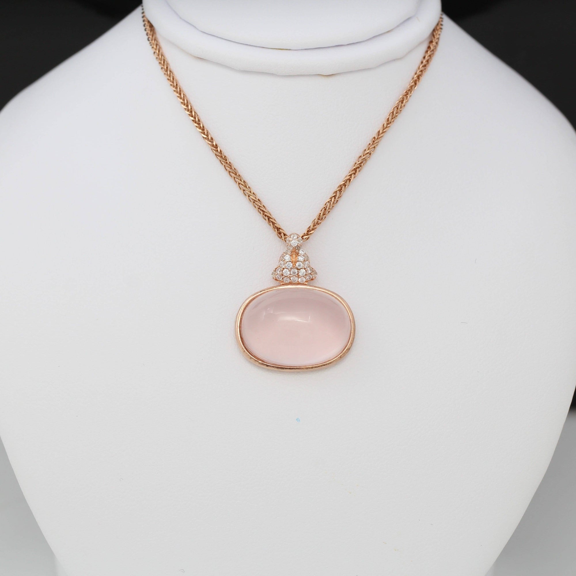 Baikalla Jewelry Silver Gemstone Necklace Rose Gold Plated Sterling Silver Rose Quartz Pendant Necklace With Zircon