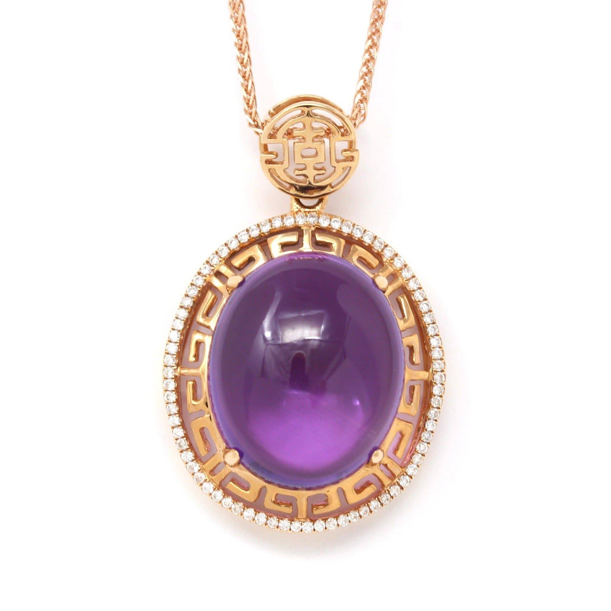 Baikalla Jewelry Gemstone Pendant Necklace 18k Rose Gold Genuine AAA Royal Amethyst Pendant Necklace