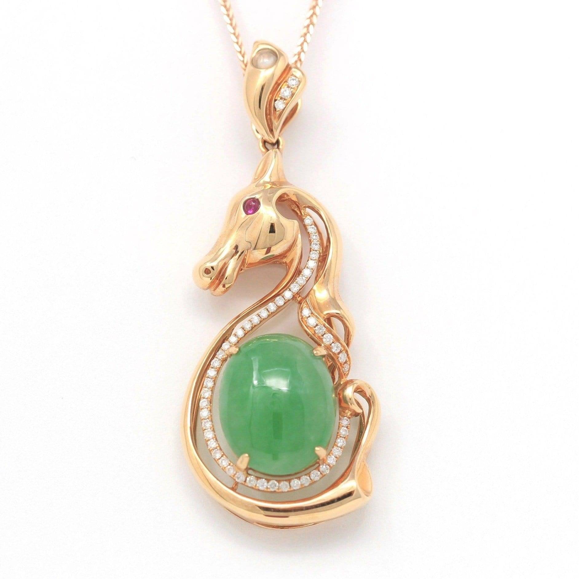 Baikalla Jewelry genuine jadeite pendant Baikalla™ "Stallion" 18k Rose Gold Genuine Burmese Imperial Jadeite Stallion Necklace, real jadeite Jade Horse Pendant Necklace