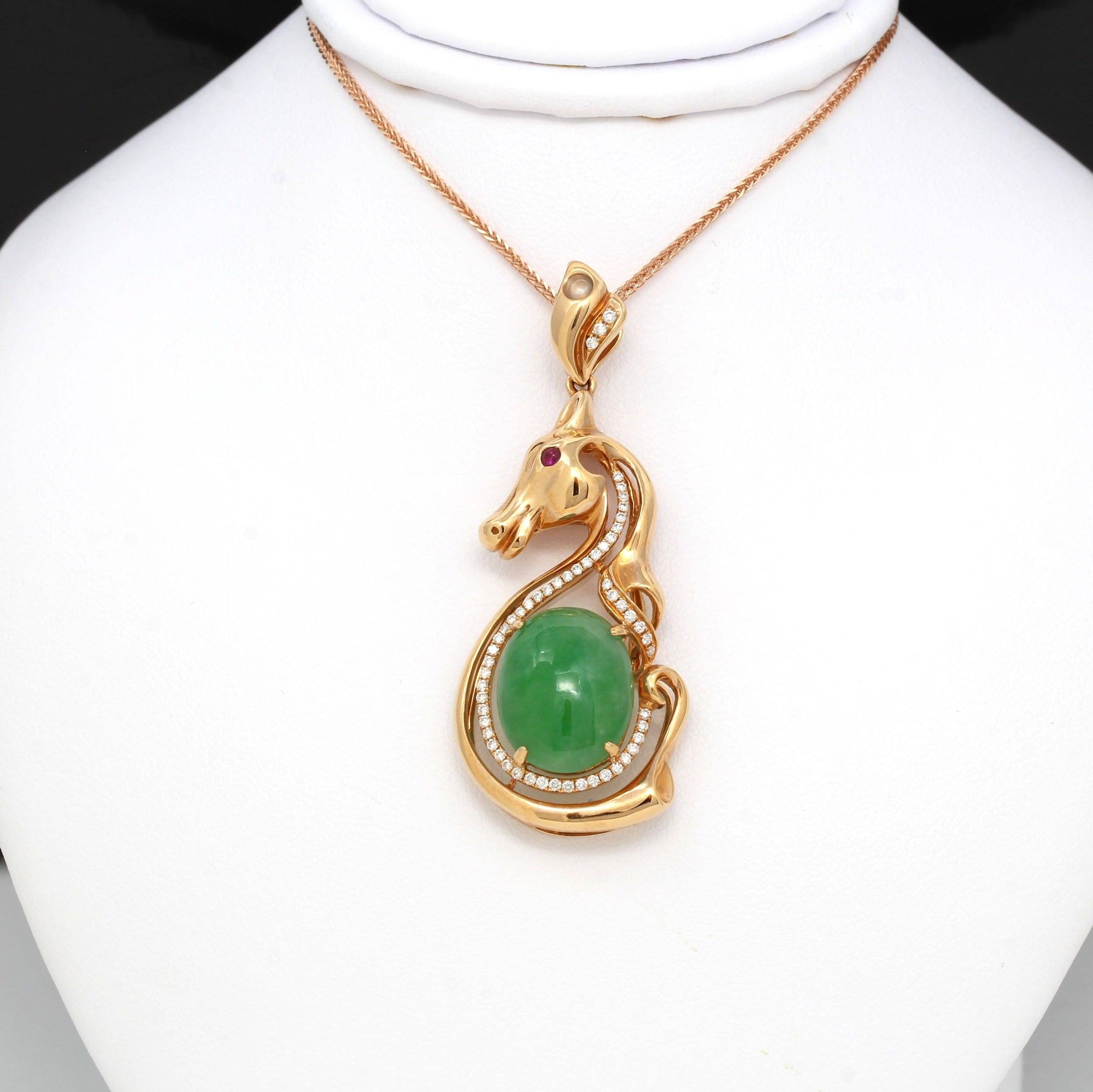 Baikalla Jewelry genuine jadeite pendant Baikalla™ &quot;Stallion&quot; 18k Rose Gold Genuine Burmese Imperial Jadeite Stallion Necklace, real jadeite Jade Horse Pendant Necklace