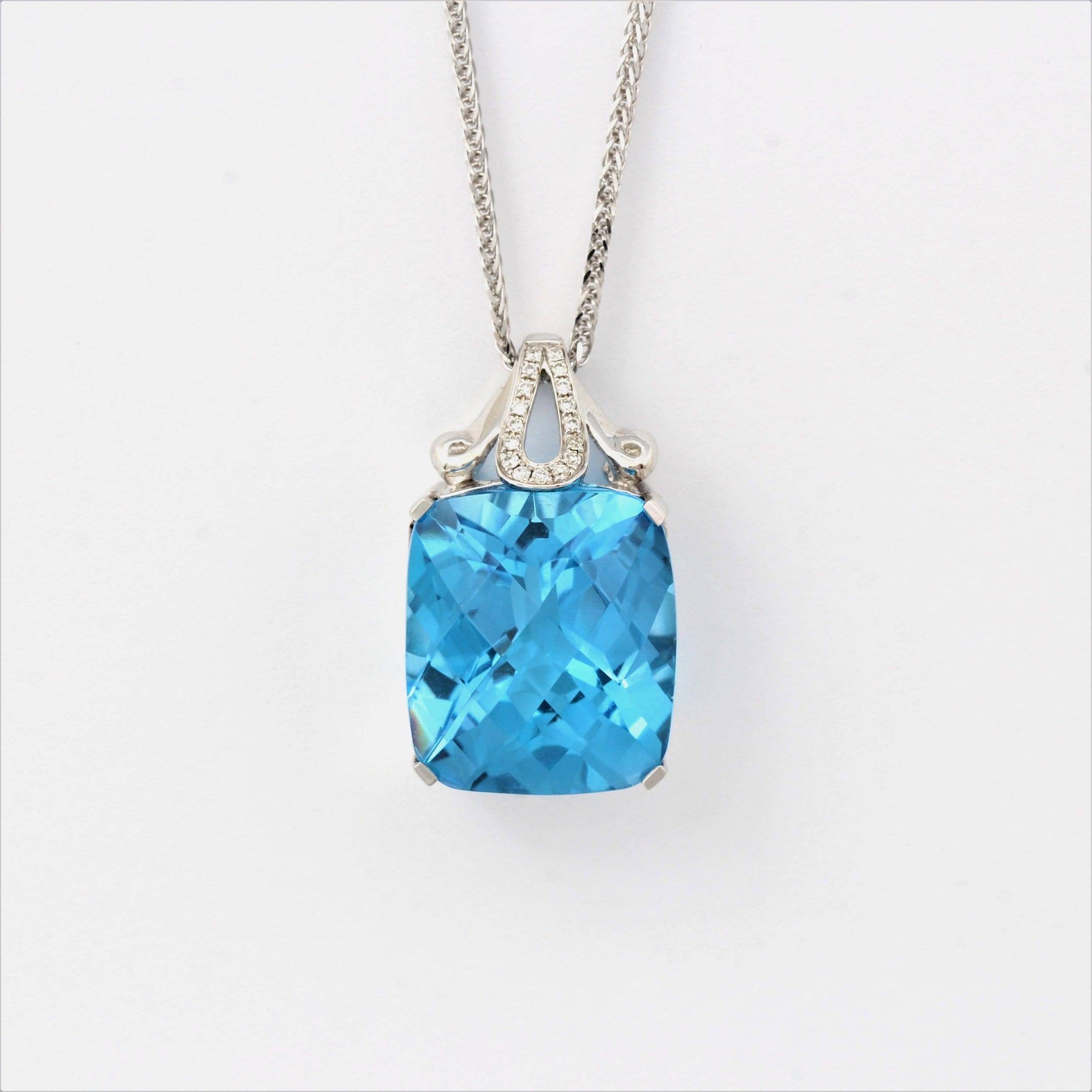 Baikalla Jewelry gemstone jewelry 18k White Gold Genuine Swiss Blue Topaz & Diamonds Pendant Necklace