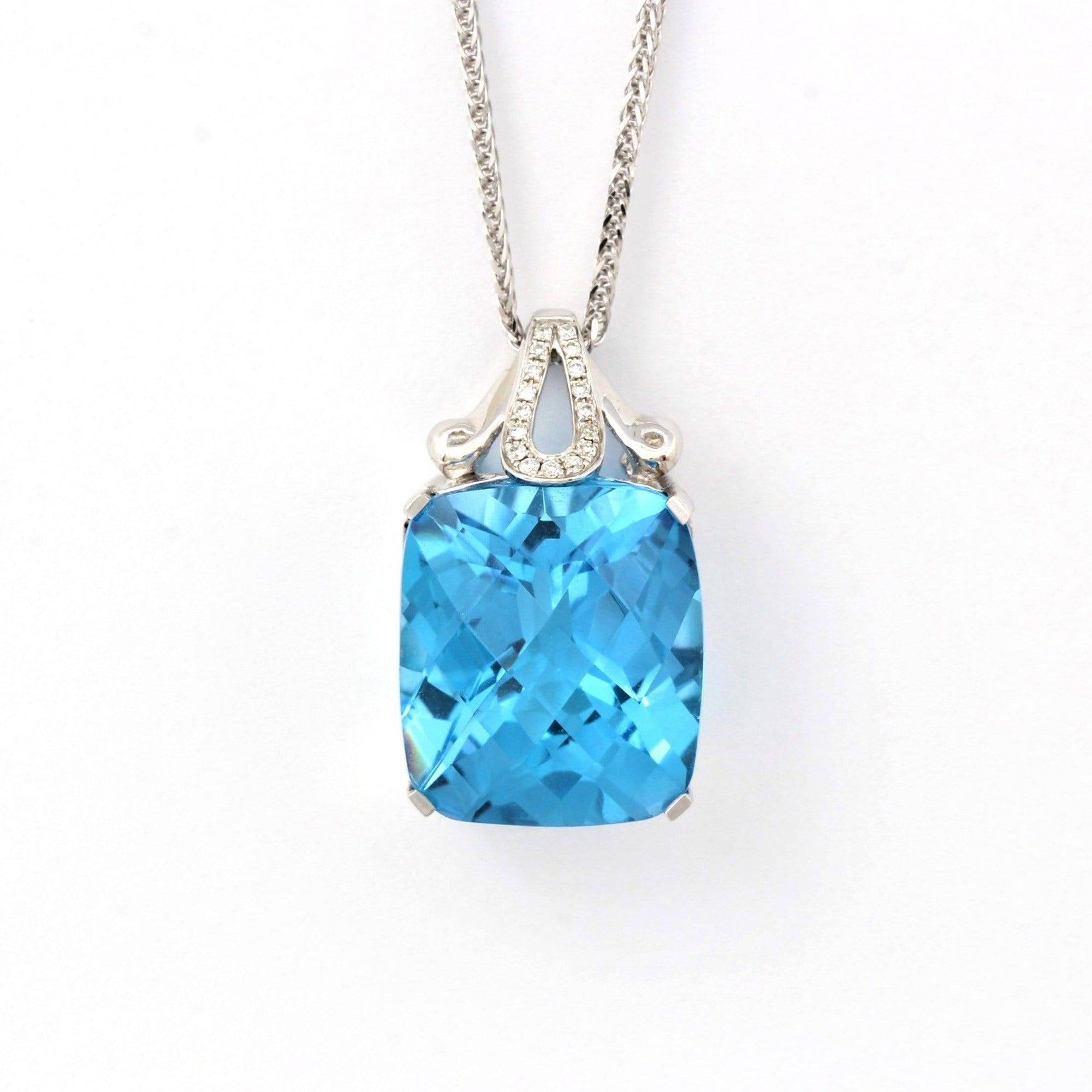 Baikalla Jewelry gemstone jewelry 18k White Gold Genuine Swiss Blue Topaz & Diamonds Pendant Necklace