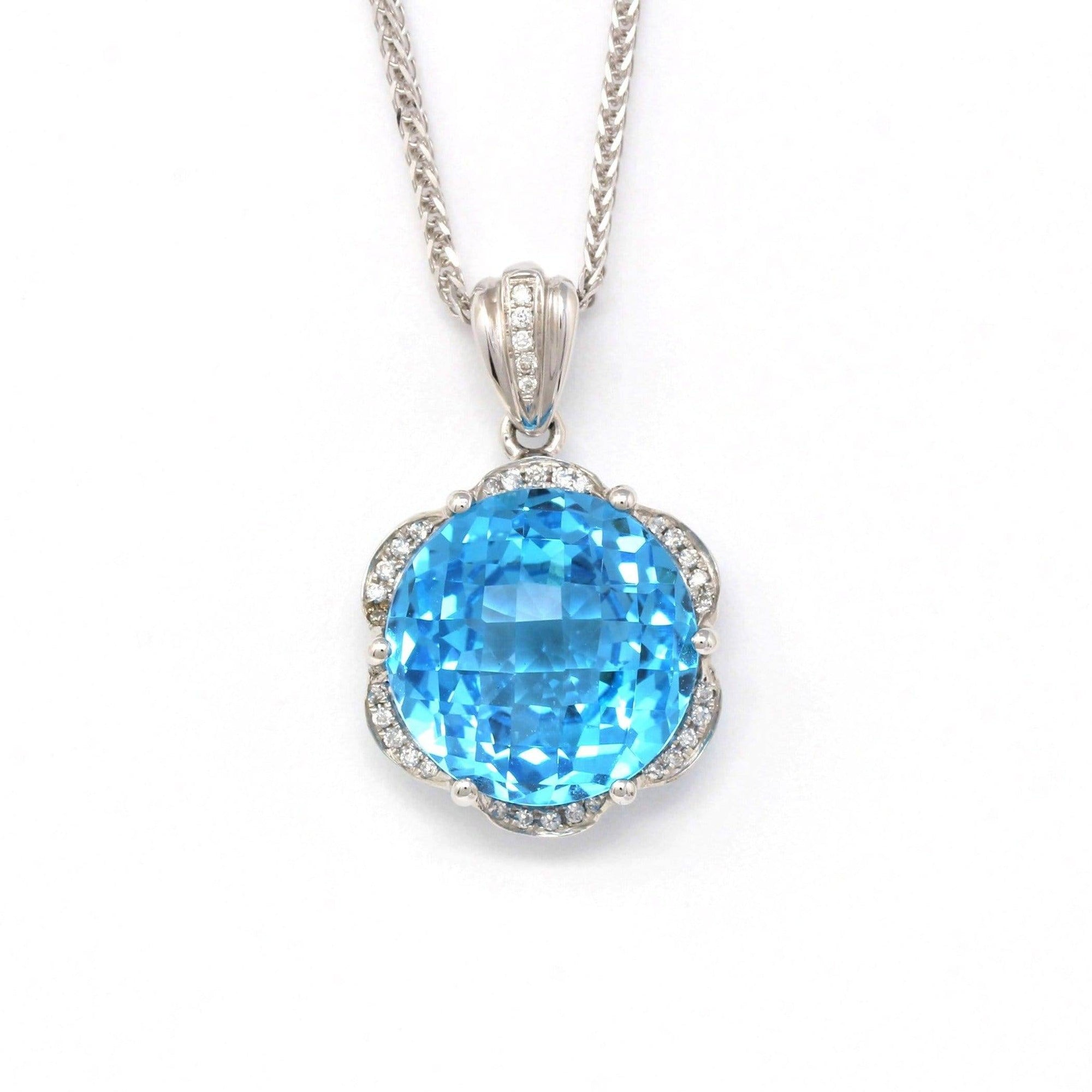 Baikalla Jewelry Gemstone Pendant Necklace 18k White Gold Genuine Swiss Blue Topaz & Diamonds Pendant Necklace