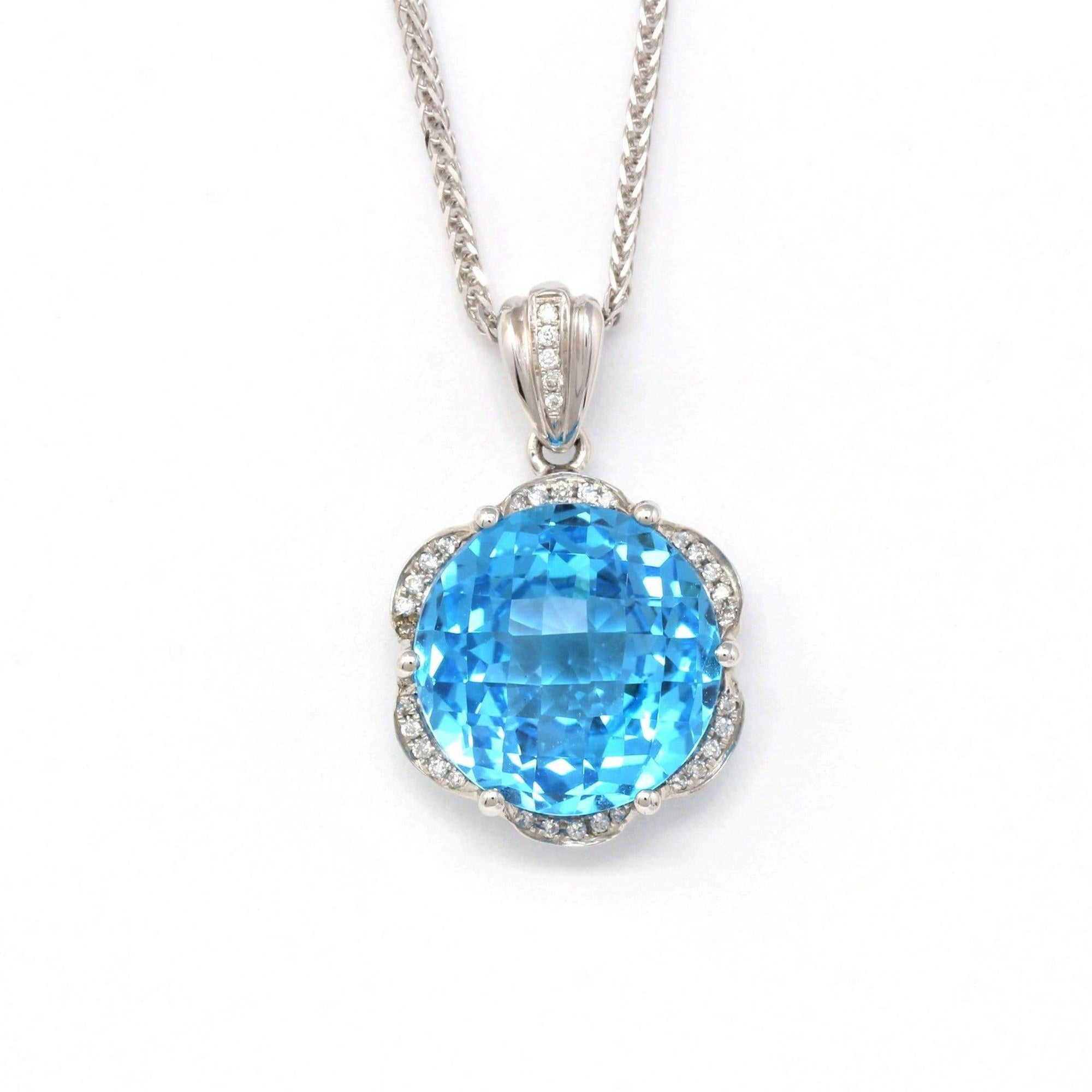 Baikalla Jewelry Gemstone Pendant Necklace 18k White Gold Genuine Swiss Blue Topaz &amp; Diamonds Pendant Necklace