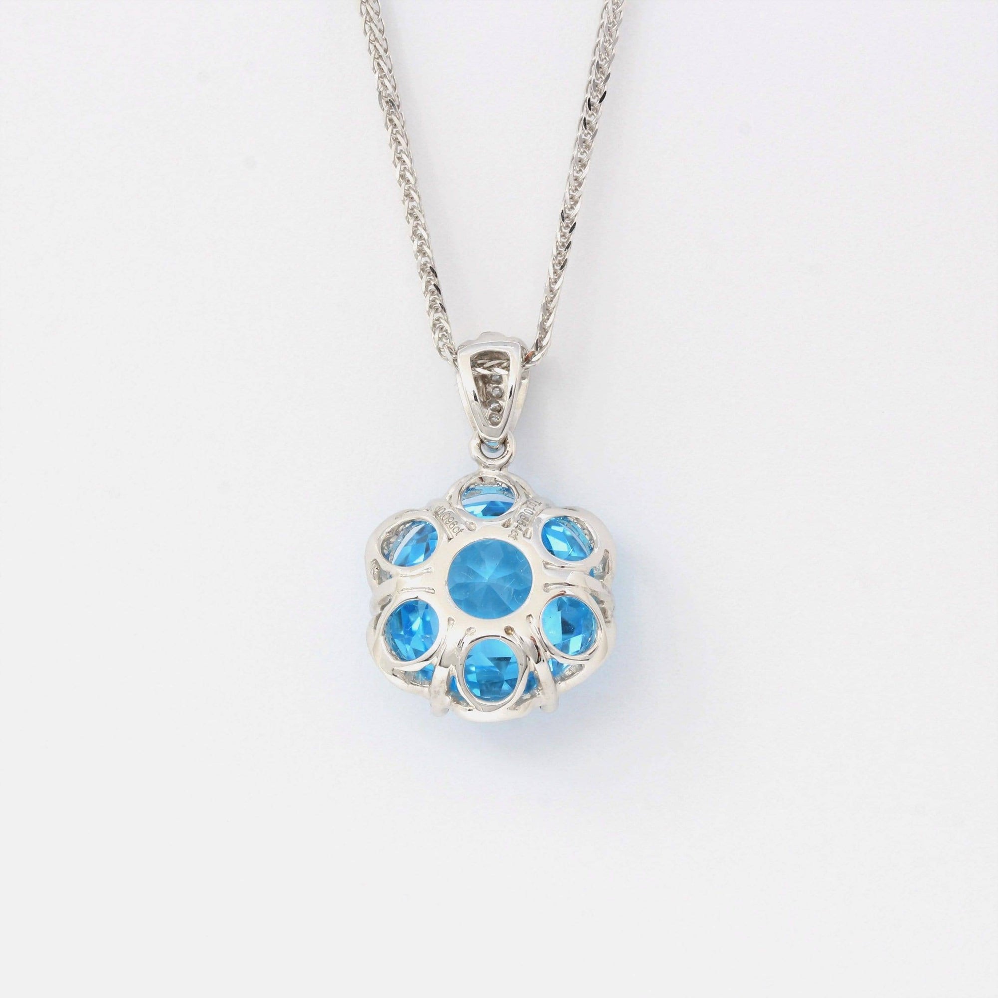 Baikalla Jewelry Gemstone Pendant Necklace 18k White Gold Genuine Swiss Blue Topaz &amp; Diamonds Pendant Necklace