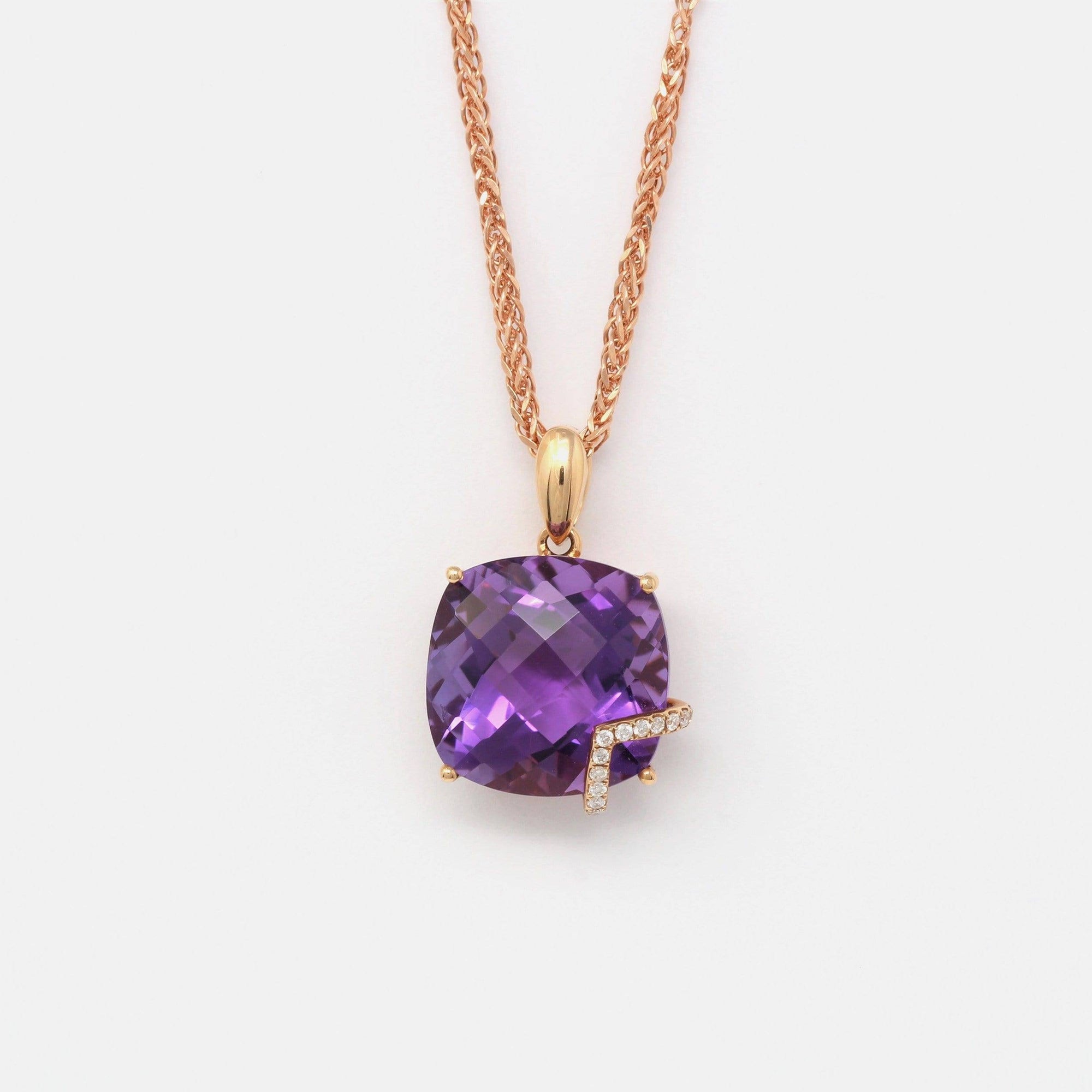 Baikalla Jewelry 18k Rose Gold Genuine AAA Amethyst Pendant Necklace