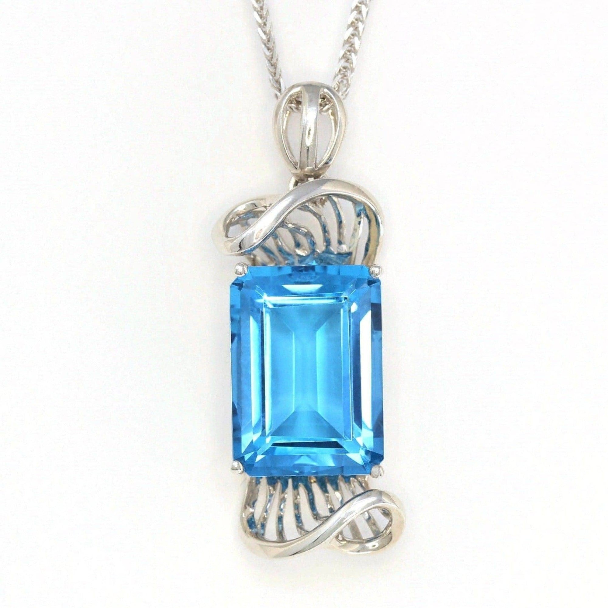 Baikalla Jewelry Gemstone Pendant Necklace 18k White Gold Genuine Swiss Blue Topaz &amp; Diamonds Pendant Necklace