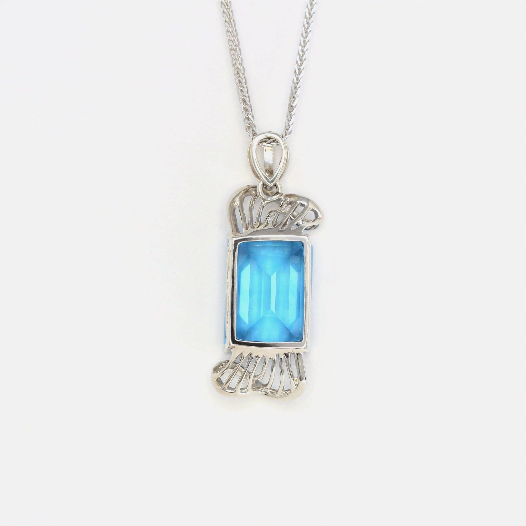 Baikalla Jewelry Gemstone Pendant Necklace 18k White Gold Genuine Swiss Blue Topaz & Diamonds Pendant Necklace