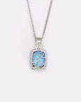 Baikalla Jewelry Gemstone Pendant Necklace 18k White Gold Genuine Cushion Cut Swiss Blue Topaz & Diamonds Pendant Necklace