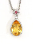 Baikalla Jewelry Gemstone Pendant Necklace Pendant Only 18k White Gold Genuine Citrine & Diamonds Pendant Necklace with Tourmaline