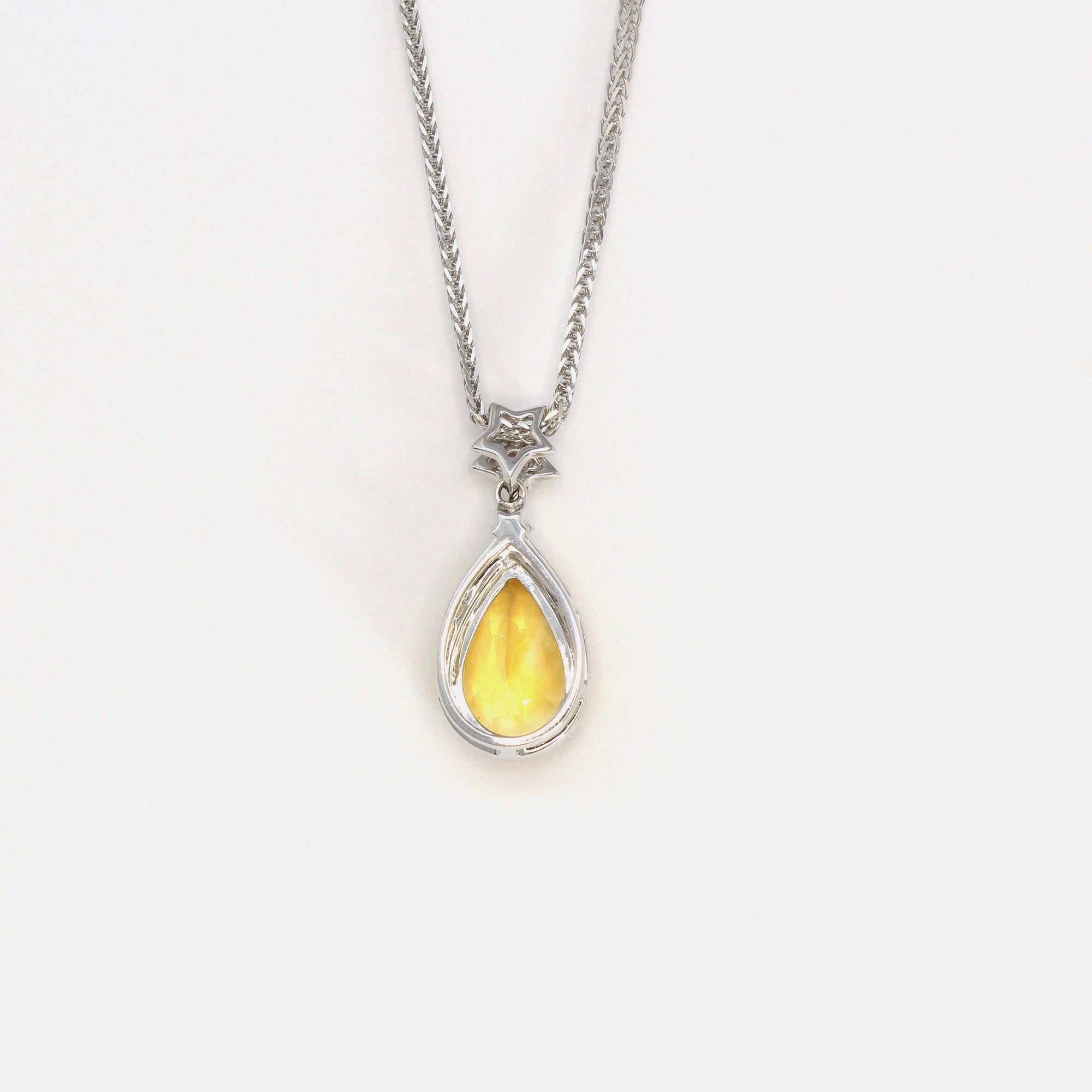 Baikalla Jewelry Gemstone Pendant Necklace 18k White Gold Genuine Citrine & Diamonds Pendant Necklace with Tourmaline