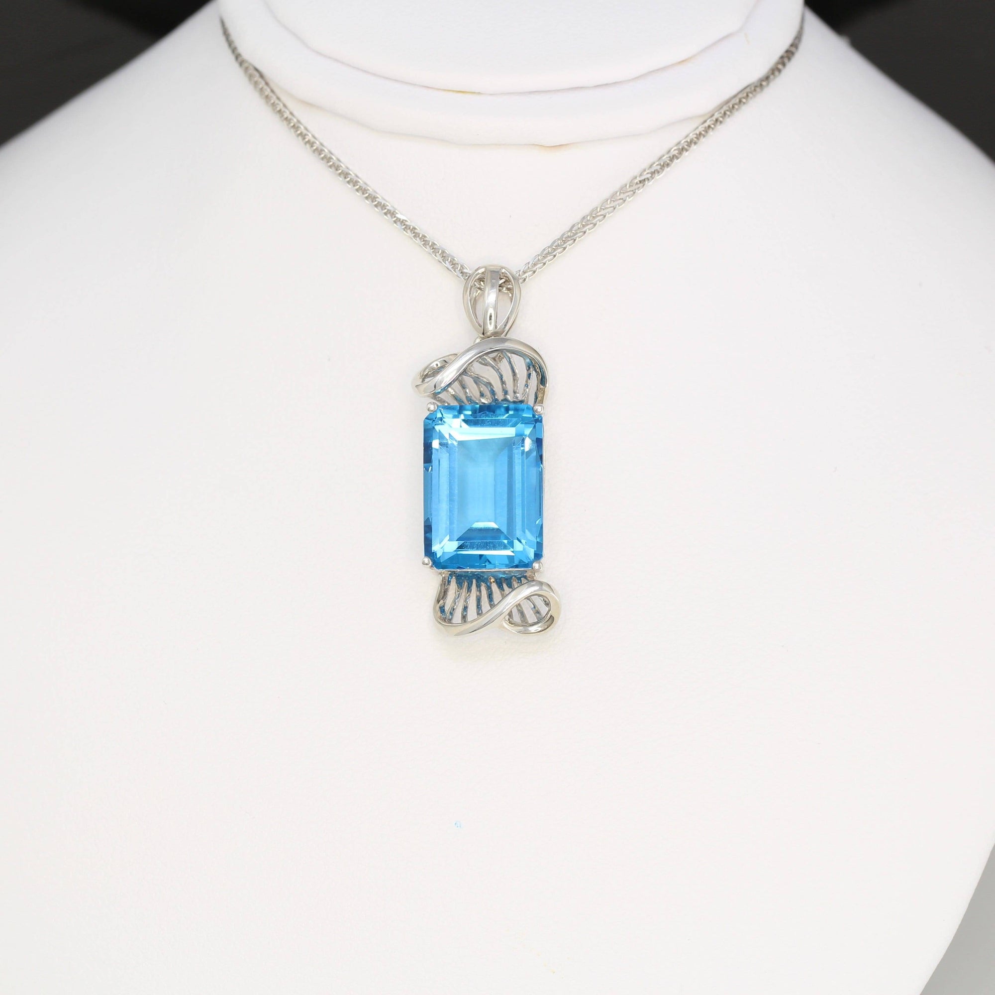 Baikalla Jewelry Gemstone Pendant Necklace 18k White Gold Genuine Swiss Blue Topaz & Diamonds Pendant Necklace