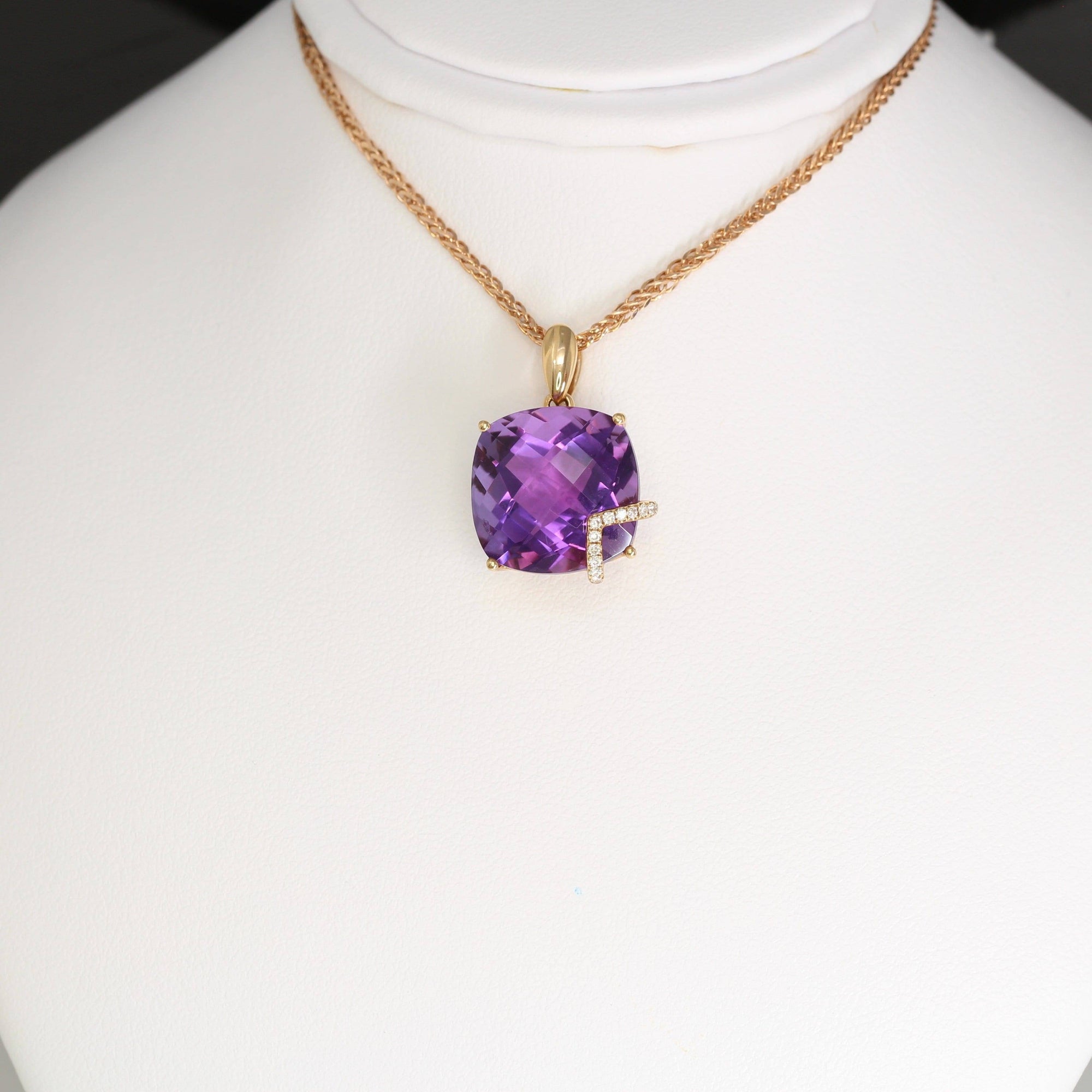 Baikalla Jewelry 18k Rose Gold Genuine AAA Amethyst Pendant Necklace