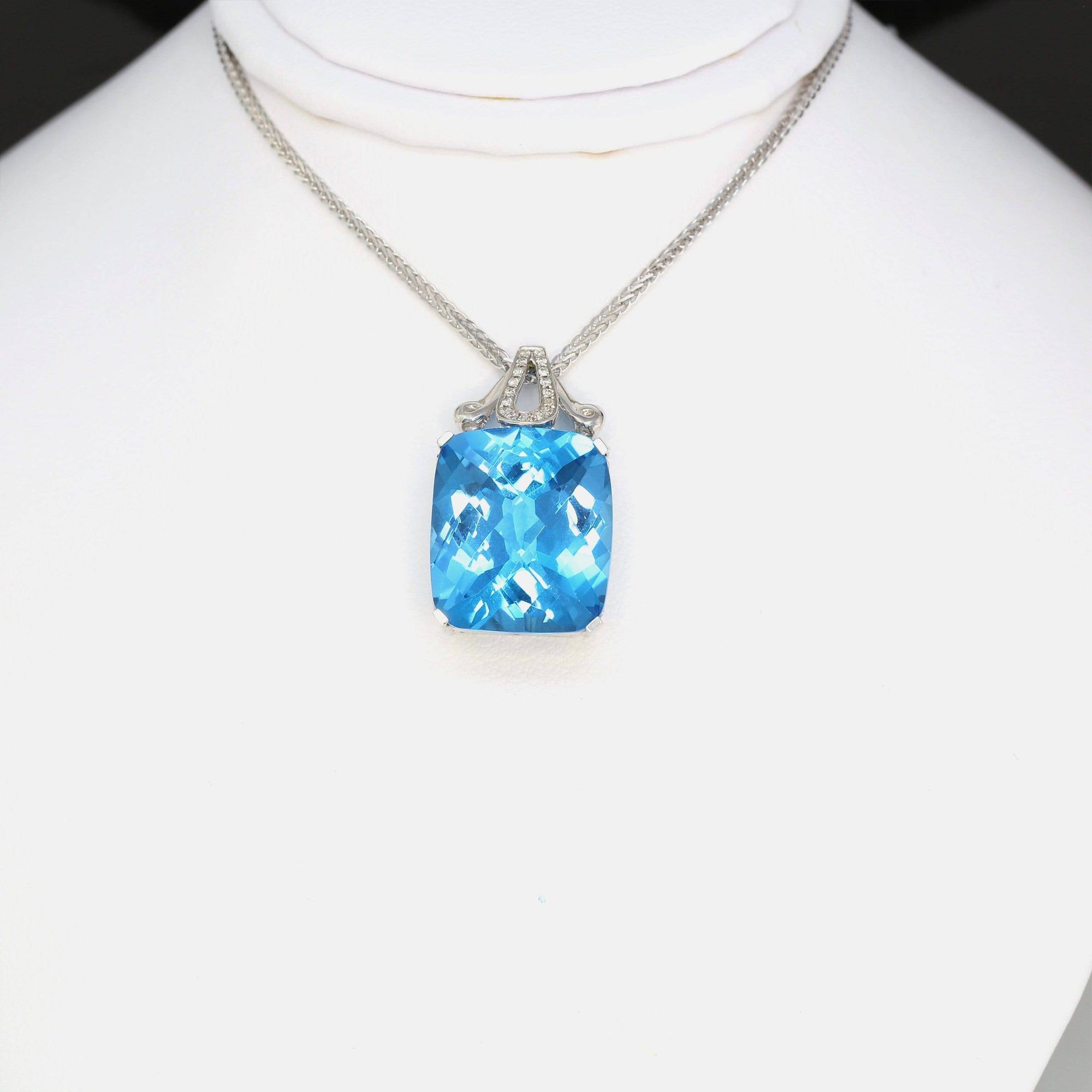 Baikalla Jewelry gemstone jewelry 18k White Gold Genuine Swiss Blue Topaz & Diamonds Pendant Necklace