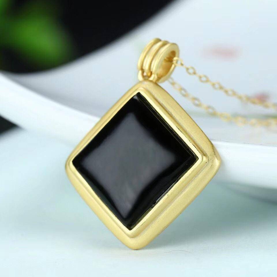 Baikalla Jewelry Silver Jade Pendant Necklace Black Jade Pendant Baikalla™ Sterling Silver Real Black Nephrite Jade Classic Square Pendant Necklace