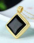 Baikalla Jewelry Silver Jade Pendant Necklace Black Jade Pendant Baikalla™ Sterling Silver Real Black Nephrite Jade Classic Square Pendant Necklace