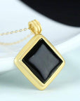 Baikalla Jewelry Silver Jade Pendant Necklace Baikalla™ Sterling Silver Real Black Nephrite Jade Classic Square Pendant Necklace