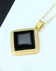 Baikalla Jewelry Silver Jade Pendant Necklace Baikalla™ Sterling Silver Real Black Nephrite Jade Classic Square Pendant Necklace