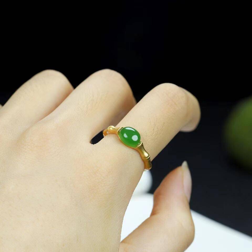 Baikalla Jewelry Jade Ring Baikalla™ &quot;Classic Oval&quot; Sterling Silver Real Green Nephrite Jade Bamboo Ring For Her